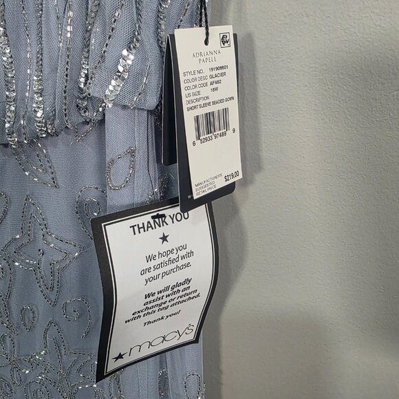 NWT Adrianna Papell Sequin bead illusion blouson dress glacier Size 18W - Picture 6 of 16